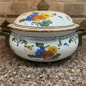 Vintage Villeroy & Boch Alt Amsterdam Enamel Dutch Oven w/ Brass Handles